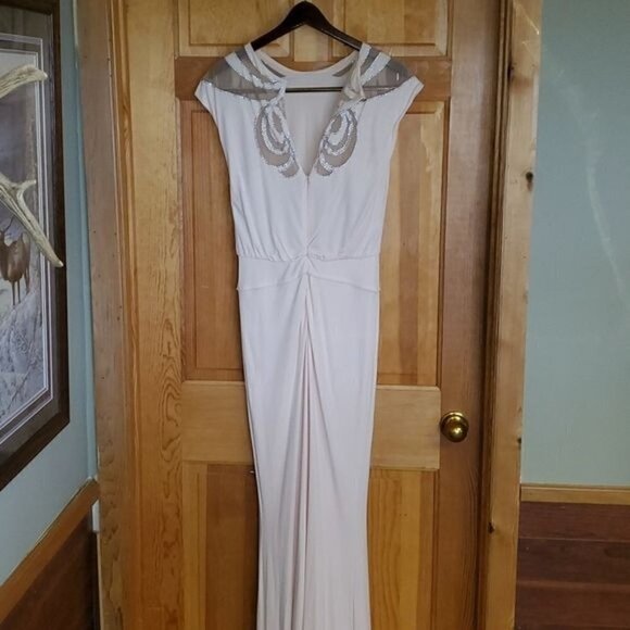 Badgley Mischka Collection Embellished Sheer Blush Maxi Event Lined Sz. 4 Dress - Picture 5 of 15